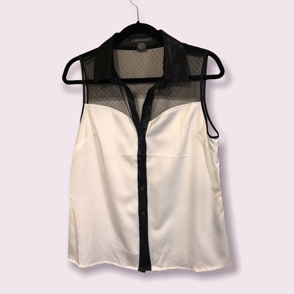 🌟SALE 2/$10.00‼️ SUZY SHIER Women’s White/Black Silk sleeveless blouse size M - Picture 5 of 7